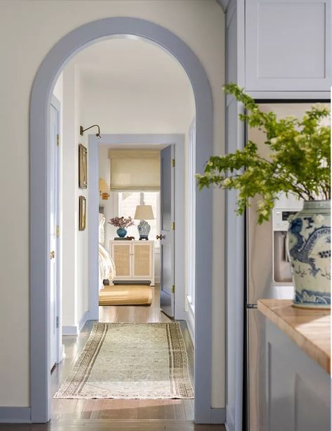 Blue Skirting Boards And Doors, White Wall Blue Trim, Blue Trim White Walls, Blue Trim Interior, Door Trim Ideas, Parisian Office, Trim And Doors, Light Blue Trim, Back At Work