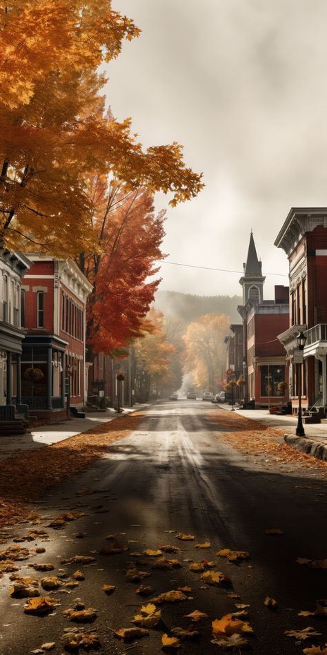 Vermont Autumn, Autumn Hill, American Town, Architecture Photography Buildings, Town Art, Fall Wallpapers, Halloween Facts, Scenery Background, Autumn Magic