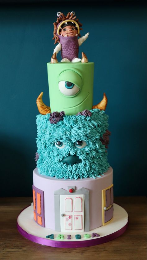 Monster Ink Cake, Monster Inc Cake Ideas, Pastel Monster Inc, Monsters Inc Birthday Cake, Monster Inc Cake, Cake Boos, Monsters Inc Cake, Boo Cake, Monster Birthday Cakes