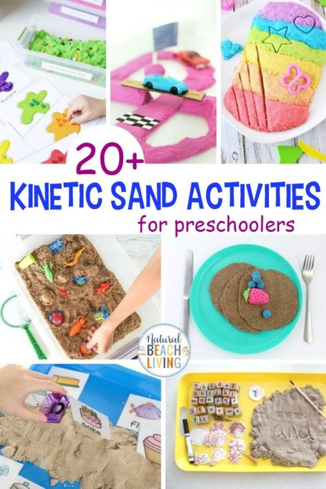 Kinetic Sand Activities - Cool Sensory Activities Kids Love, These Kinetic Sand Activities are great for preschoolers and toddlers working on fine motor skills. Sensory Play and hands-on activities helps with brain development so I suggest adding a few Kinetic Sand Ideas to your next preschool theme or sensory bin. Plus, the sand just feels so cool Kinetic Sand Activities, Sand Activities, Sand Ideas, Best Homemade Playdough Recipe, Homemade Playdough Recipe, Edible Slime, Homemade Bird Feeders, Sensory Activities Toddlers, Playdough Recipe