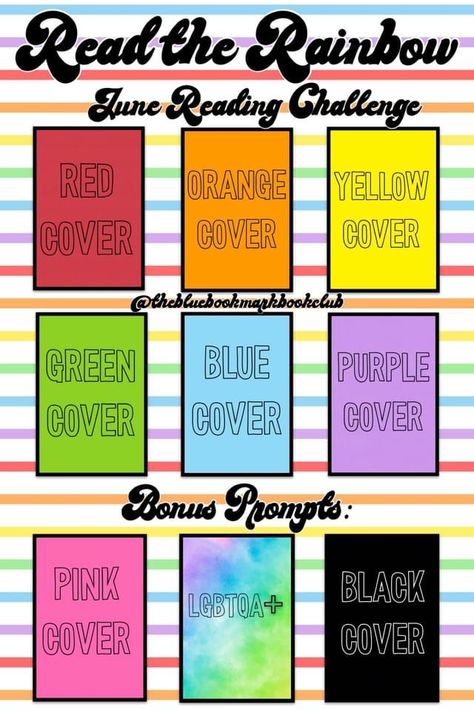 Reading Challenge For 2023 Template, Rainbow Reading Challenge, Reading Challenge Ideas, Read The Rainbow, Book Reading Challenge, Bookish Templates, Blue Bookmark, Reading Vibes, Reading Bingo