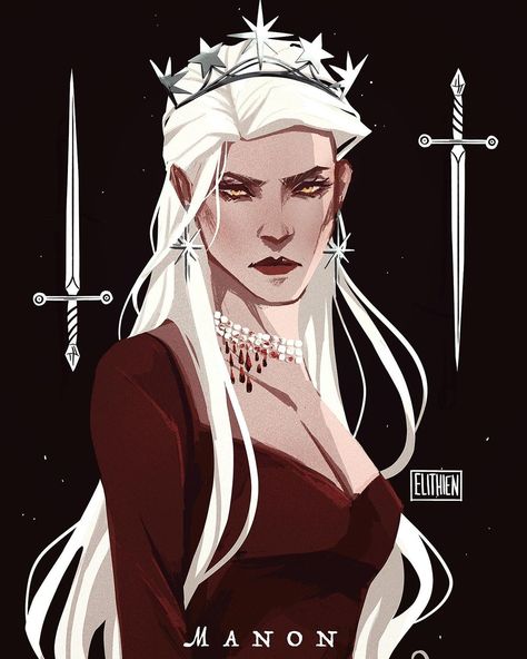 Elithien on Instagram: “My Patreon members voted for me to draw Manon, so here it is! 🖤 Manon with the Crown of Stars. This work is inspired by @_mohtz's amazing…” Crown Of Stars, Manon Blackbeak, Throne Of Glass Fanart, Sara J Maas, Throne Of Glass Books, Empire Of Storms, Throne Of Glass Series, Sarah J Maas Books, House Of Dragons