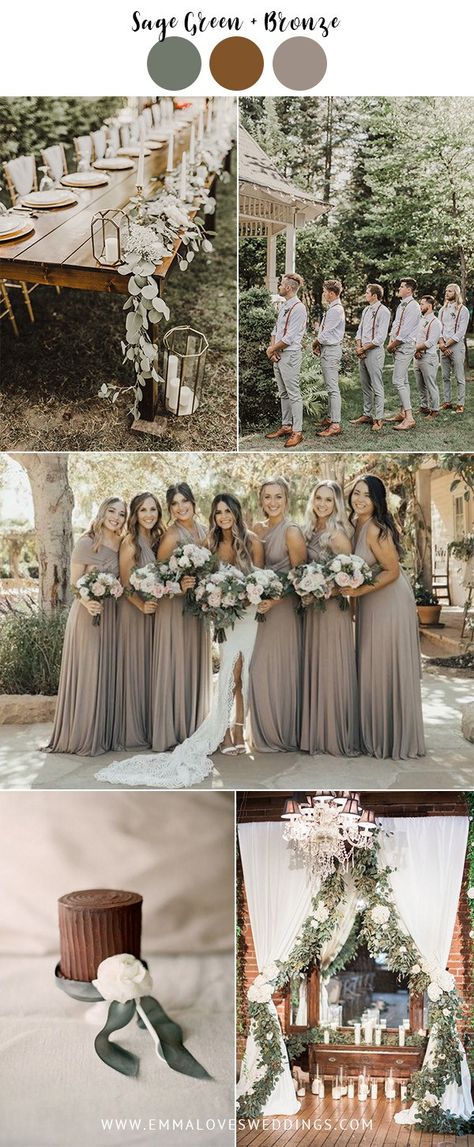 sage green and bronze vintage wedding color ideas Vintage Wedding Colors, Taupe Wedding, Wedding Color Ideas, Mother Wedding, Vintage Wedding Theme, Sage Green Wedding, Wedding Theme Colors, Fall Wedding Colors, Wedding Color