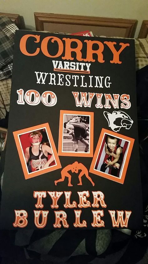 Wrestling 100 Wins Poster, Wrestling Senior Night Posters, 100 Wins Wrestling Ideas, 100 Wins Wrestling Poster, Senior Night Posters Wrestling, Senior Night Wrestling Ideas, Wrestling Senior Night Ideas Poster, Wrestling Posters High School Diy, Wrestling Poster Ideas