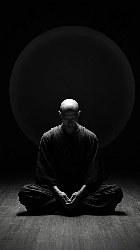 Photography of monk sports black adult. | premium image by rawpixel.com Dark Black And White Photography, Dark Yoga Aesthetic, Monk Mode Wallpaper, Meditation Aesthetic Photography, Meditation Wallpaper Iphone, Iphone Wallpaper Zen, Light And Dark Aesthetic, Monk Wallpaper, Meditating Aesthetic