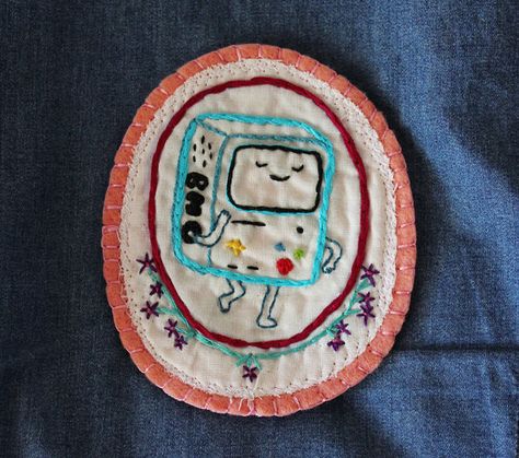 BMO Adventure Time Inspired Embroidered Sew-On Patch Adventure Time Crochet Pattern, Adventure Time Embroidery, Making Patches, Adventure Time Crochet, Bmo Adventure Time, Patch Ideas, Jacket Ideas, Battle Jacket, Crochet Design Pattern