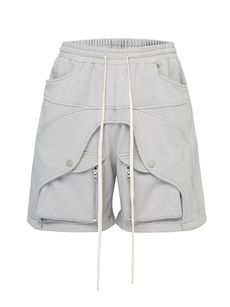 The Modern Multi-Layered Zipper Pocket Shorts are a perfect blend of avant-garde style and expert craftsmanship. These slightly oversized shorts feature a unique multi-layered design with deconstructed patchwork, offering a contemporary and edgy look. The front is equipped with two large pockets adorned with decorative zippers, providing both style and functionality. The elastic waistband with adjustable drawstring ensures a comfortable and customizable fit. Crafted from premium 100% cotton fabr Unique Shorts Design, Pockets Fashion Details, Types Of Pockets, Pocket Design Fashion, Wide Leg Pants Pattern, Oversized Shorts, Shorts Design, Unique Pockets, Collar T Shirt