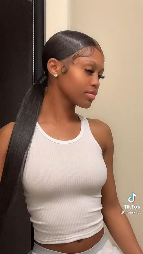 Quick Cute Hairstyles For Black Women Braids, Slick Back Ponytail Middle Part Edges, Middle Part Slick Ponytail Weave, How To Get A Sleek Ponytail, 1 Bundle Hairstyles, How To Do A Long Ponytail With Weave, Long Slick Ponytail Weave, Low Ponytail Hairstyles Black Women, Middle Part Hairstyles For Black Women Ponytail