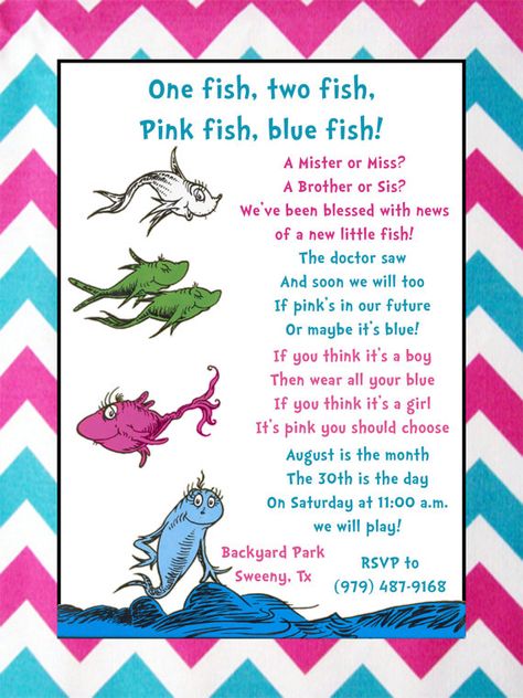 Reveal Party Games, Gender Reveal Party Games, Dr. Seuss, Dr Seuss Baby Shower, Boy Shower Invitations, Gender Reveal Party Invitations, Trendy Baby Shower Ideas, Boy Baby Shower Themes, One Fish