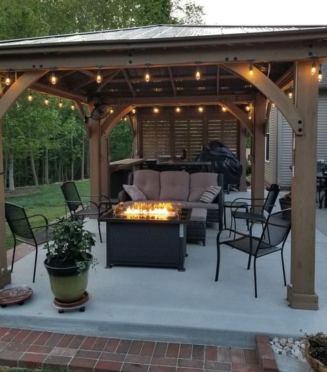 Yardistry Gazebo Ideas, Yardistry Gazebo, Patio Fencing, Backyard Garden Patio, Steel Decor, Gazebo With Fire Pit, Gazebo Ideas, Outdoor Covered Patio, Backyard Designs