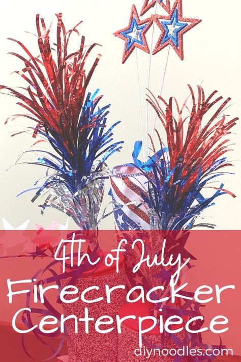 Recycle pool noodles with this fun 4th of July fireworks centerpiece. It's so easy to make, even the kids could do it! Diy Pool Noodle Crafts, 4th Of July Picnic Food, Crafts For 4th Of July, Noodle Games, Fireworks Centerpiece, Pool Noodle Games, Diy Noodles, Patriotic Wreath Diy, Pool Noodle Hacks