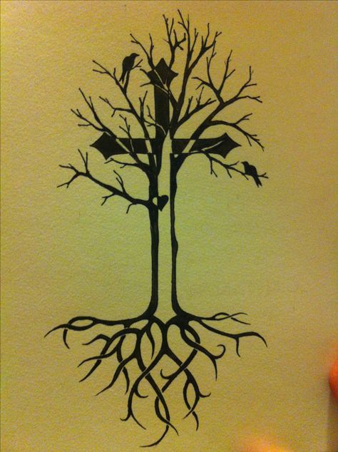 Tree of Life tattoo idea with celtic roots and cross Celtic Tree Tattoos, Tree Roots Tattoo, Tree Tattoo Men, Roots Tattoo, Oak Tree Tattoo, Willow Tree Tattoos, Cross Tree, Tattoo Tree, Celtic Cross Tattoos