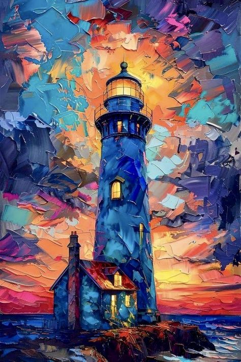 Lighthouse Painting, Lighthouse Art, Landscape Art Painting, Diy Canvas Art Painting, Art Inspiration Painting, Diy Canvas Art, Canvas Art Painting, Claude Monet, 그림 그리기