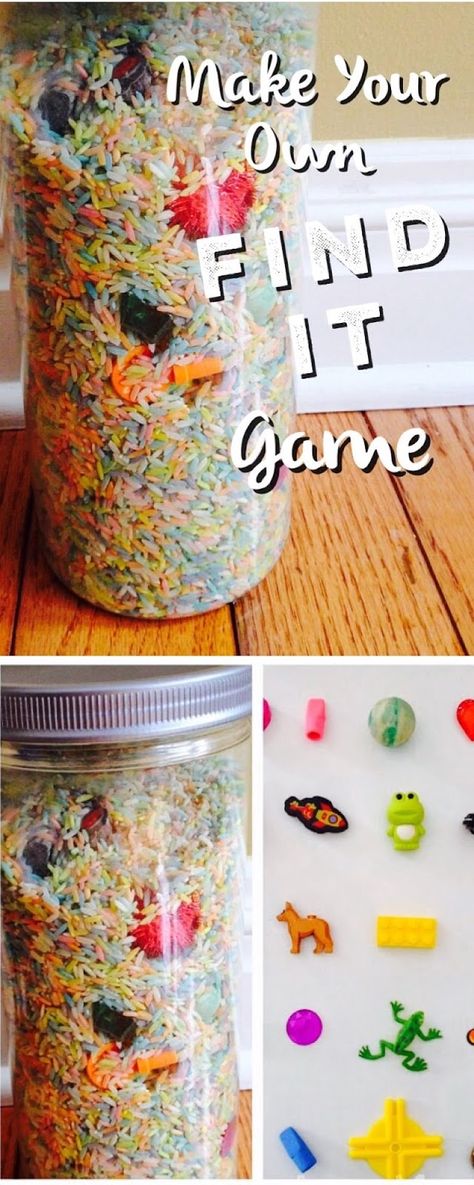 Find It Game, Diy Travel Games, Kids Travel Games, Make Your Own Game, Rainbow Rice, Sensory Crafts, Summer Camp Crafts, Garden State, It Game