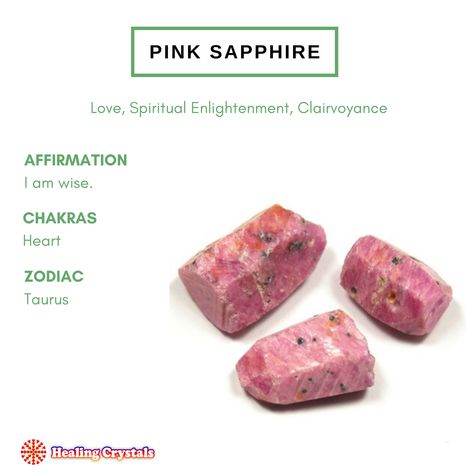 Pink Sapphire Crystal Meaning, Pink Sapphire Meaning, Rock Meanings, Affirmation Crystals, Animal Identification, Sapphire Meaning, Sapphire Necklace Gold, Crystal Cards, Pink Sapphire Necklace