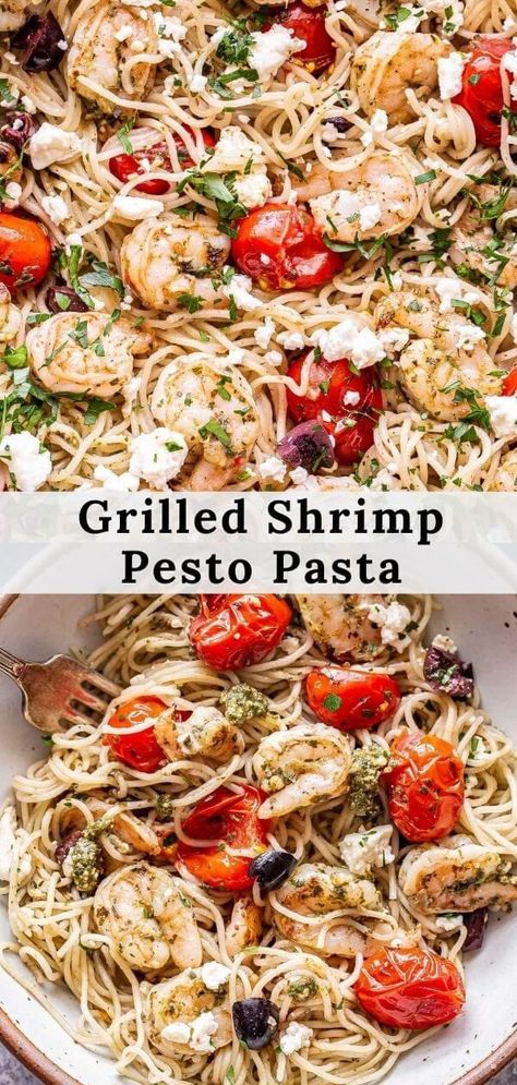 Runner Recipes, Feta And Olives, Recipe Runner, Shrimp Pesto Pasta, Dinner Favorites, Dinner Pasta, Flavorful Dinner, Pasta Meals, Pesto Pasta Recipes