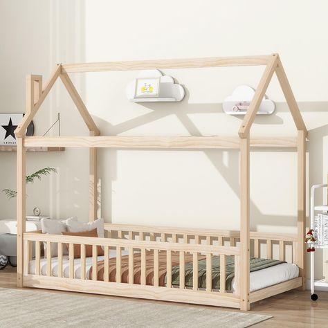 PRICES MAY VARY. 🧸【Floor Bed with Safety Guardrails】The toddler floor bed being so close to the floor and surrounding full-lenth solid wood safety guardrails, eliminates the risk of any nasty falls and bumps, provide a safer and more fun sleeping or playground space for kids. 🧸【Cultivate Kids to Sleep Independently】Floor bed design the low height allow your kids to go in and out of bed alone, help your children transition away from co-sleeping or bed-sharing and towards a more independent slee Toddler Bed Ideas, Chicken Coop Designs Diy, Twin Floor Bed, Rocking Bed, Kids Floor Bed, Twin House Bed, Montessori Floor Bed, Twin House, Floor Bed Frame