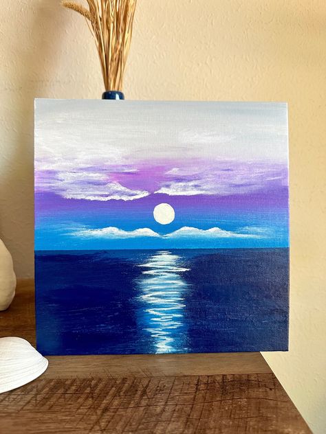 Excited to share the latest addition to my #etsy shop: Violet and blue moonlight over water https://etsy.me/3B2iIyR #kids #canvasboard #abstract #vertical #landscapescenery #bohemianeclectic #purple #unframed #blue Christian Canvas Paintings, Peacock Room, Sunset Canvas Painting, Disney Canvas Art, Purple Painting, Acrylic Art Projects, Moonlight Painting, Night Sky Painting, Canvas Art Projects