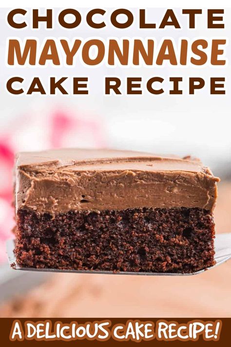 Easy Chocolate Mayonnaise Cake is a delicious chocolate cake that makes the best dessert recipe. This cake bakes moist, delicious and full of chocolate flavor. Make the best chocolate cake recipe with a staple ingredient. Adding Mayonnaise gives the cake amazing moisture and rich flavor. I was amazed how this one simple ingredients could take my chocolate cake up a notch. #eatingonadime #chocolatemayocake #easyrecipe Chocolate Mayonnaise Cake Recipe, Mayonnaise Cake Recipe, Mayo Cake, Mayonnaise Cake, Chocolate Mayonnaise Cake, Chocolate Cake Recipe Moist, Homemade Chocolate Cake, Sour Cream Cake, Moist Chocolate Cake