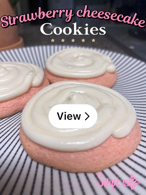 Lemon8 · Easy Strawberry Cheesecake Cookie Recipe · @Emerald.💗 Strawberry Cookie Recipe, Strawberry Cheesecake Dip, Cheesecake Cookies Recipes, Easy Strawberry Cheesecake, Cheesecake Dip, Cheesecake Toppings, Strawberry Cake Mix, Vanilla Recipes, Strawberry Cookies