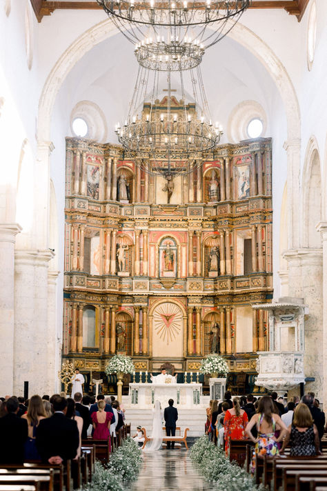 Stunning cathedral wedding ceremony in Colombia #colombianwedding #destinationwedding #colombiancathedral #cathedralceremony #cathedralwedding Cartagena Colombia Wedding, Cathedral Wedding Ceremony, Colombian Wedding, Colombia Wedding, Cartagena Wedding, Cathedral Wedding, Exotic Places, Honeymoon Destinations, Unesco World Heritage Site