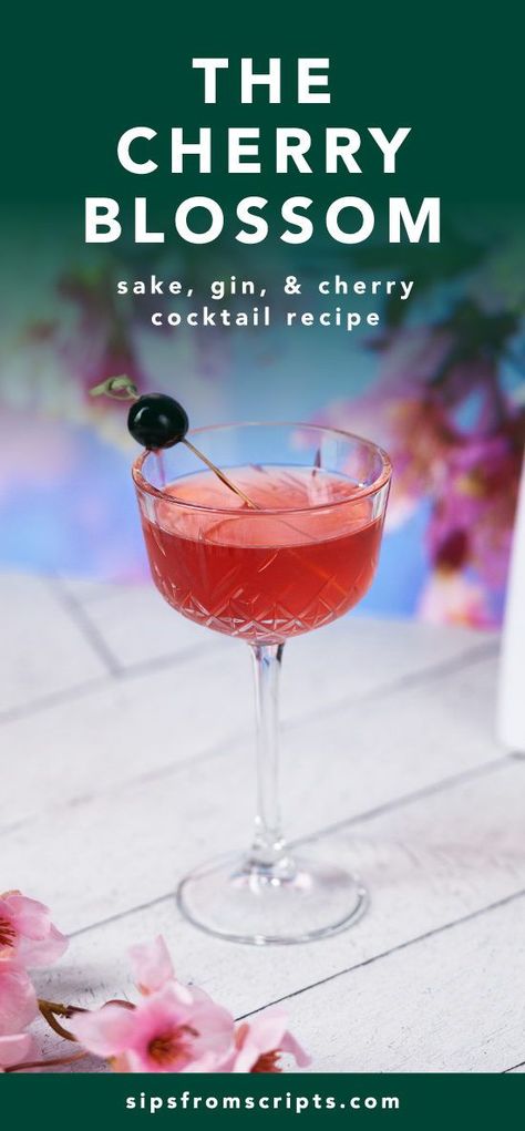 Cherry Blossom Drink Cocktails, Jin Cocktail Recipe, Cocktails With Saki, Cherry Blossom Cocktail Recipe, Sake Drinks Cocktails, Chinese Cocktail Recipes, Asian Drinks Cocktails, Asian Inspired Cocktails, Asian Cocktails Recipes