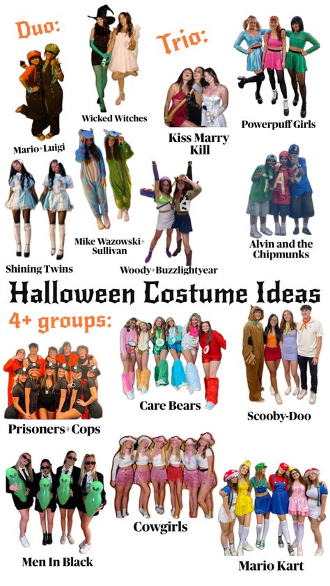 Costume ideas for duos, trios, and groups of 4+ bc Halloween season is here!!🧡#halloween #costumes #outfitinspo #halloweencostumes #costumeinspo #ideas #fall #duos #trios #groups #groupcostumes #costumeinspo #inspiration Two Person Halloween Costumes, Fun Halloween Outfits, Cheerleader Halloween Costume, Family Themed Halloween Costumes, Groups Of 4, Costume Ideas For Duos, Trio Costumes, Twin Halloween, Twin Halloween Costumes