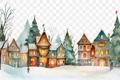 Christmas Village Background, Border Transparent, Vintage Christmas Village, Village Drawing, Village Christmas, Christmas Border, Winter Village, Bunny Art, Christmas Villages