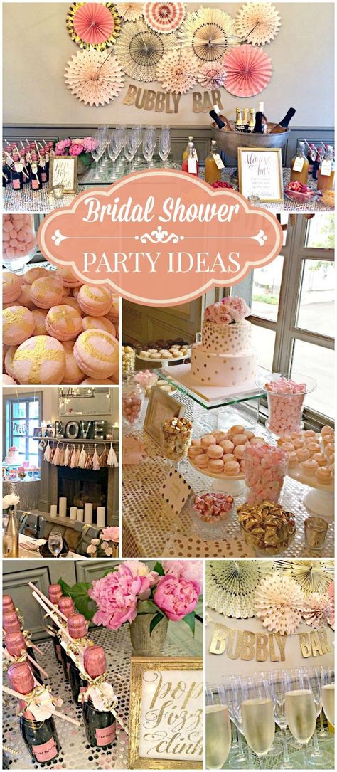 Such a pretty pink and gold bubbly bar bridal shower! See more party ideas at CatchMyParty.com! Bridal Shower Party Ideas, Mojito Bar, Bubbly Bar, Bridal Shower Inspiration, Shower Party Ideas, Mimosa Bar, Shower Inspiration, Pink Bridal Shower, Bridal Shower Brunch