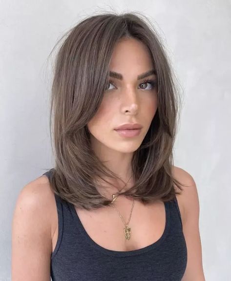 Long Bob And Curtain Bangs, Layered Collar Bone Length Hair With Curtain Bangs, Short Hair With Long Curtain Bangs, Short Brunette Hair With Curtain Bangs, Long Layered Bob With Curtain Bangs, Long Bob Korean, Short Hair With Curtain Bangs Hairstyle, Short Hair Long Curtain Bangs, Medium Hair Cuts Idea