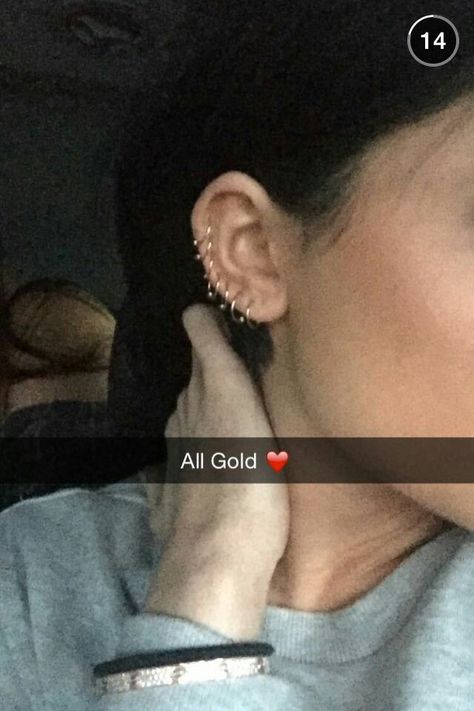 Kylie Jenner Ear Piercings, Kylie Jenner's Tattoos, Kylie Jenner Piercings, Unique Ear Piercings, Ear Piercings Chart, Double Ear Piercings, Double Piercing, Multiple Ear Piercings, Beginners Yoga