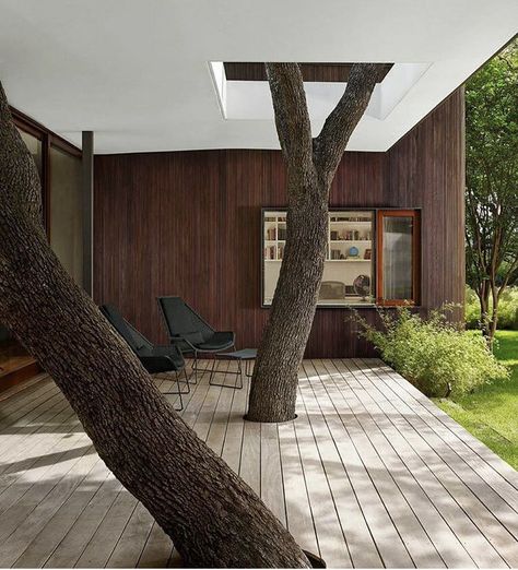 Photo 17 of 19 in 19 Unconventional Homes Built Around Trees from 15 Brilliant Designs That Work Around Nature - Dwell Modern Outdoor Spaces, Muar, Interior Minimalista, Outdoor Deck, Minimalist Interior, Minimalist Bedroom, Minimalist Decor, Minimalist Home, Landscape Architecture