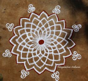 Rangoli and Art Works: FREEHAND KOLAM White Rangoli Design, Rangoli Images, White Rangoli, Daily Muggulu, Quilling Jewellery, Design Rangoli, Wedding Symbols, Latest Rangoli, Kolam Design