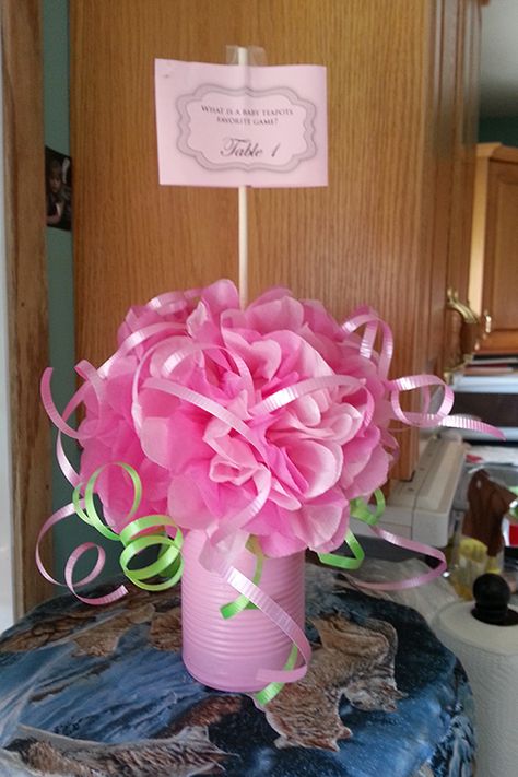 Tissue Paper Pom Pom Centerpiece, Tissue Paper Flowers Centerpiece, Tissue Paper Centerpiece Diy, Mother Daughter Tea Party Ideas Table Decorations, Tissue Paper Flower Centerpiece, Birthday Table Centerpieces, Tissue Paper Centerpieces, Paper Flower Basket, Table Centerpieces Ideas