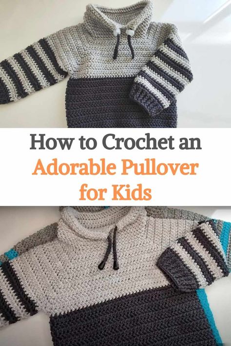 Boys Sweater Crochet Pattern Free, Crochet Boys Sweater, Crochet A Butterfly, Crochet Toddler Sweater, Toddler Crochet Patterns, Crochet Top Ideas, Crochet Hacks, Kids Sweater Pattern, Crochet Pullover Pattern