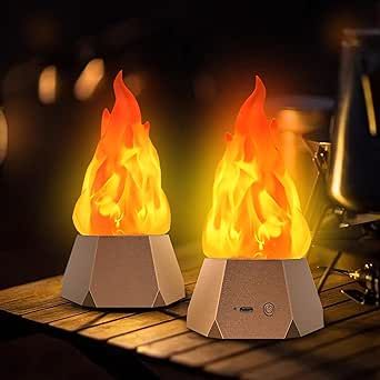 Ollcuz LED Flame Lights, USB Rechargeable Flameless Candles, Fake Fire with Flickering Flame, LED Night Light for Kids Bedroom Outdoor Camping Party Bar Table Christmas Decorations, 2 Pack Fire Lamp, Outdoor Camping Party, Fake Fire, Old Fireplace, Camping Holiday, Flickering Lights, Holiday Table Decorations, Camping Party, Party Bars