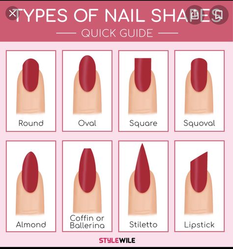 Nail Shape Chart, Types Of Nails Shapes, Shape Chart, Different Types Of Nails, Opal Nails, Different Nail Shapes, Different Nail Designs, Nail Type, Basic Nails