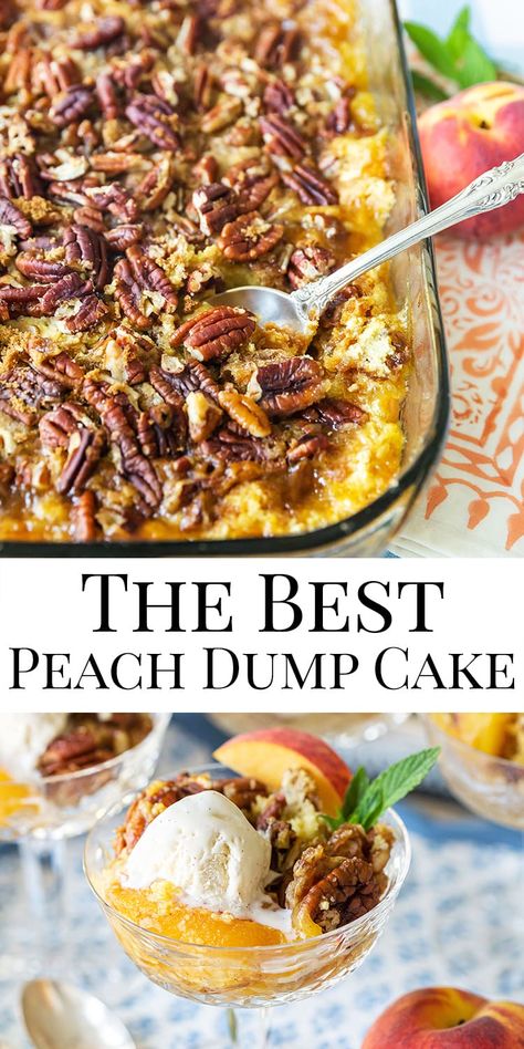 Peach Custard Dessert, Easy Fruit Desserts Simple, Jiffy Dump Cake Recipes, Classic Southern Desserts, Brownie Dump Cake Recipes, Top Rated Desserts, Trendy Desserts 2023, September Dessert Ideas, Peach Dump Cobbler