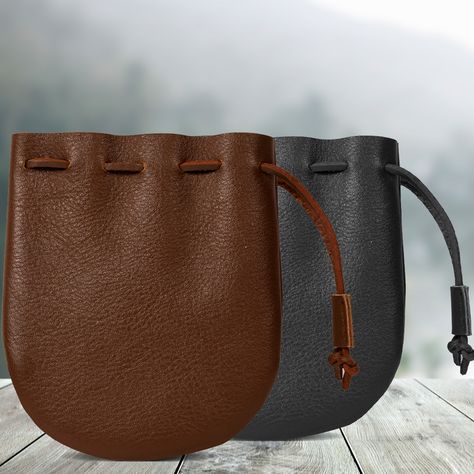 Versatile Leather Pouch, Brown Leather Handle Pouch, Medieval Handmade Pouch For Everyday Use, Leather Drawstring Pouch, Medieval Leather Pouch, Medieval Reenactment, Coin Bag, Change Purse, Medieval Fashion