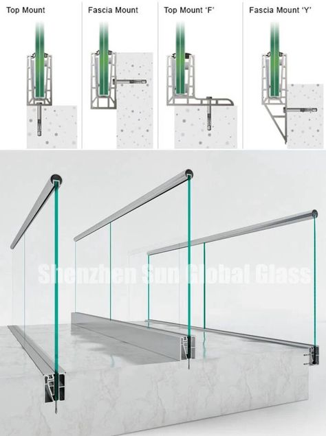 12mm tempered glass aluminium u channel railing system Aluminium Railing, Modern Glass Railing, Glass Railings, Stair Glass Railing, Glass Railing Design, Glass Stair Railing, Glass Handrails For Stairs, Balcony Glass Railing Design, Glass Railing Balcony