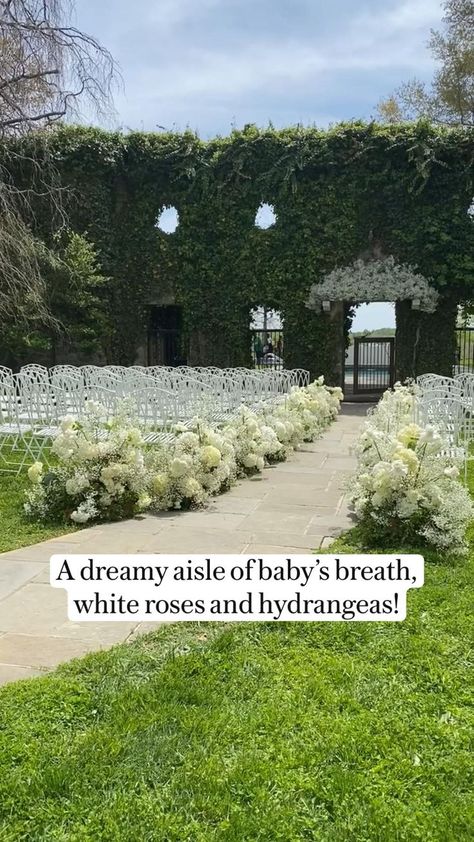 White Roses And Hydrangeas, Wedding Walkway, Roses And Hydrangeas, Wedding Isles, White Roses Wedding, Aisle Flowers, Dream Wedding Decorations, Hydrangeas Wedding, Romantic Wedding Decor