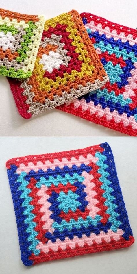 Colorful Crochet Squares Free Patterns – 1001 Patterns Granny Square Symbol Pattern, Multicolored Granny Square, 8 Inch Crochet Squares, Pretty Granny Squares Free Pattern, Granys Crochet Squares Free Pattern, Corner Granny Square, Crochet Squares Pattern Free, Types Of Granny Squares, Different Granny Square Patterns