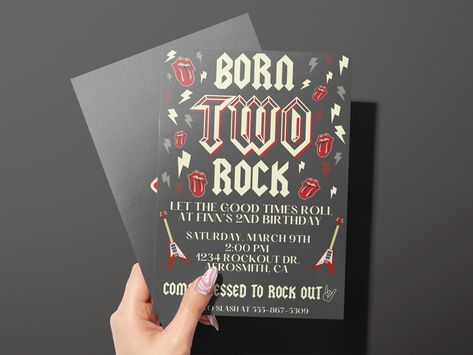 Born Two Rock Birthday Invitation, Rock N Roll Second Birthday, Rock And Roll Birthday Invitation, Rock And Roll Party Invitations, Rock And Roll Second Birthday, Rock And Roll 2nd Birthday, Rock N Roll 2nd Birthday Party, Ready 2 Rock Birthday Party, Born Two Rock Birthday Boy