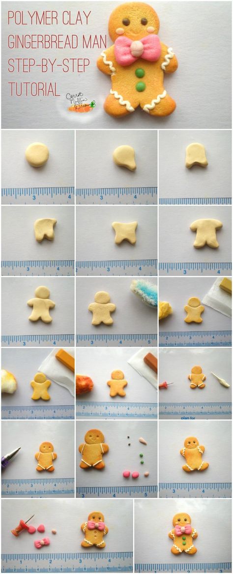 Fimo Gingerbread Man, Polymer Gingerbread Man, How To Make Clay Gingerbread Man, Gingerbread Man Polymer Clay, Polymer Clay Gingerbread House, Polymer Clay Gingerbread Man, Gingerbread Clay, Clay Gingerbread Man, Carrot Muffin