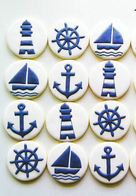 Sailing Cookies Decorated, Nautical Birthday Cookies, Nautical Theme Cookies, Boat Cookies Decorated, Lighthouse Cookies Decorated, Cruise Cookies Decorated, Nautical Cookies Decorated, Nautical Desserts, Cruise Cookies