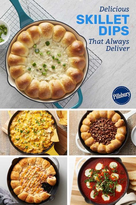 Appetizers In Cast Iron Skillet, Cast Iron Dip Recipes, Skillet Appetizers, Cast Iron Skillet Dips Appetizers, Cast Iron Skillet Cheese Dip, Skillet Dip, Recipes Skillet, Gluten Free Puff Pastry, Pillsbury Recipes