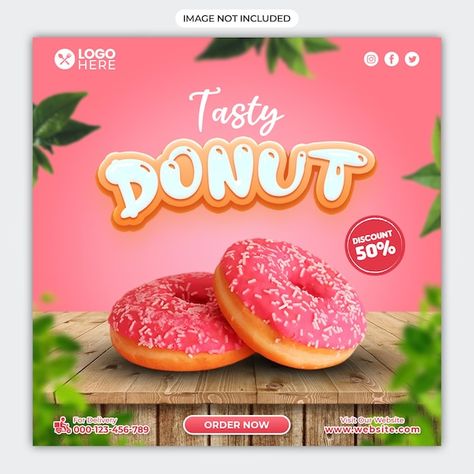 Donut Poster Design, Poster Donat, Food Product Poster, Donut Poster, Donut Banner, Donut Design, Banana Smoothie Bowl, Big Burgers, Social Media Packages