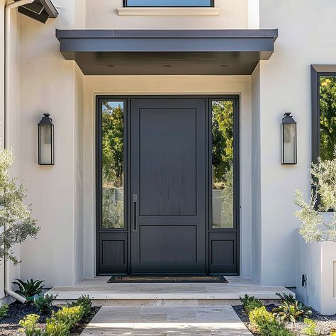 Black Door Entrance, Windowless Front Door, English Front Doors Entrance, Big Doors Entrance House, Steel Front Door Entrance, Modern Black Double Front Door, Arched Entry Doors Black, Black Glass Front Door Contemporary, Double Front Entry Doors Modern Black