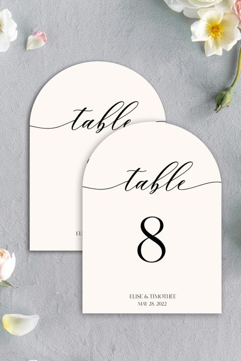 Printable Arch photo wedding invitation template featuring a modern minimalist design | Purchase, Edit and Print within Minutes. Try our free Demo! Arch Table Numbers, Modern Boho Design, Arch Table, Table Number Sign, Table Number Template, Menu Card Template, Wedding Table Numbers Template, Wedding Table Numbers Printable, Wedding Menu Template