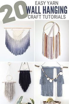 Diy Yarn Wall Hanging, Yarn Art Diy, Easy Diy Wall Hanging, Diy Wall Hanging Yarn, Hippie Crafts, Easy Yarn Crafts, Tassel Wall Hang, Hanging Crafts, Boho Yarn